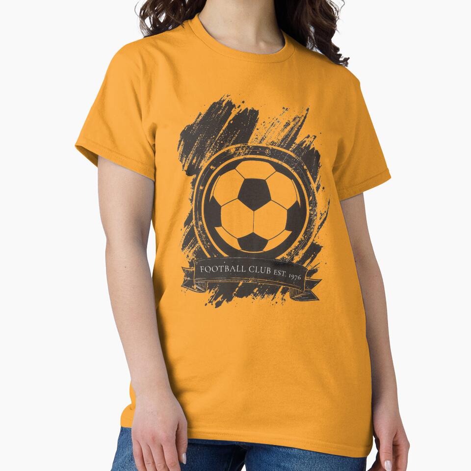 Vintage football club crest soccer ball emblem est 1976 retro grunge distressed sports badge art by icemanphotos