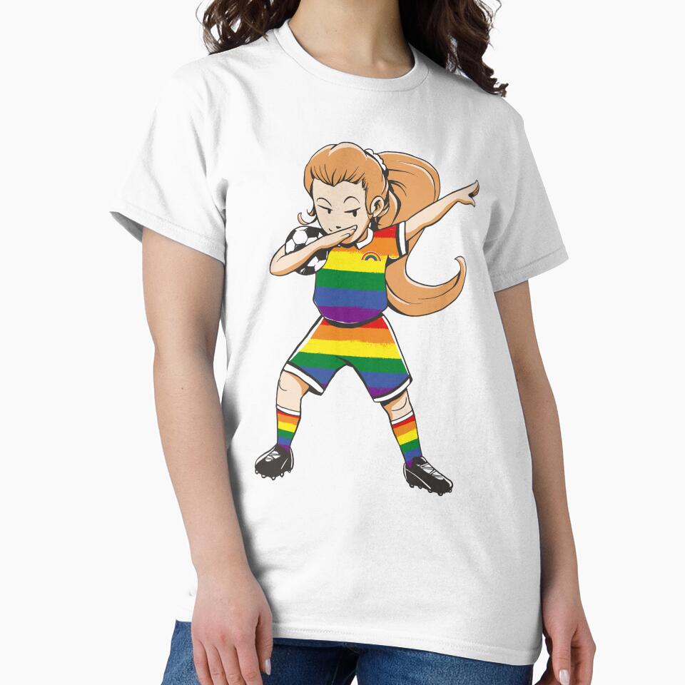 Dabbing Soccer Football Girl Player LGBT Rainbow Flag Pride by pipsmerch