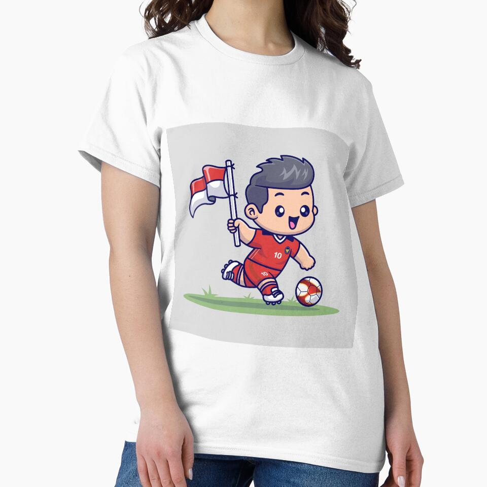 Cute Boy Playing Soccer with Indonesia Flag Cartoon Vector Icon by hjian8219