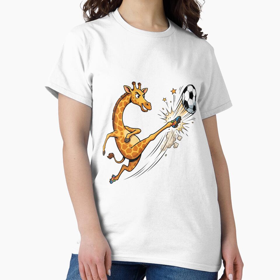 Funny Giraffe Kicking Soccer Ball Cartoon Art by rich-moda