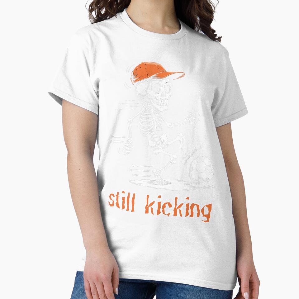 Skeleton Playing Soccer , Still Kicking Halloween Funny Skeleton by Hotshots Design