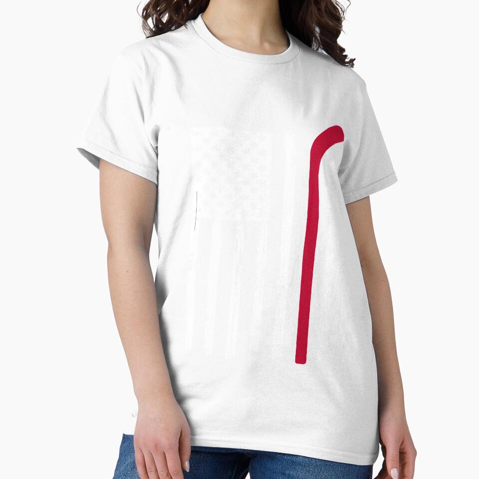 Red Hockey Stick American Flag Shirt USA Distressed White Soccer Hockey Lacrosse Goalie Dad T-Shirts by arcadetoystore