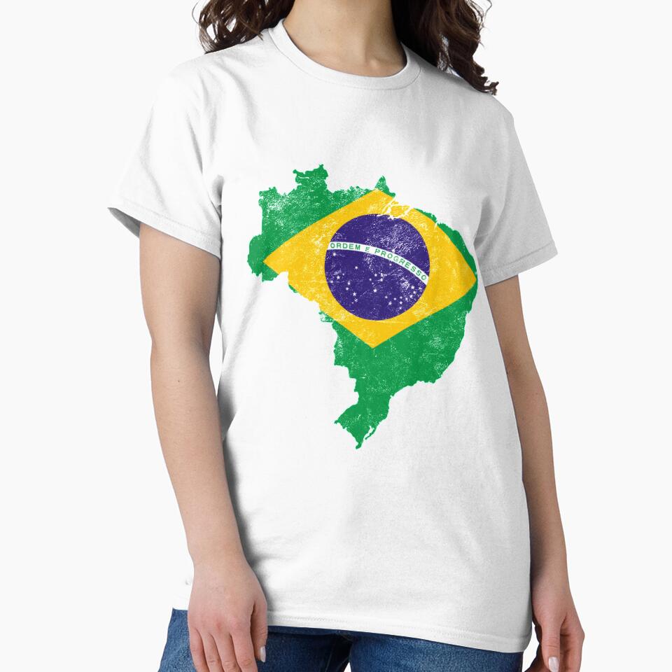 Brazil Flag Map tshirt distressed vintage by farhanhafeez