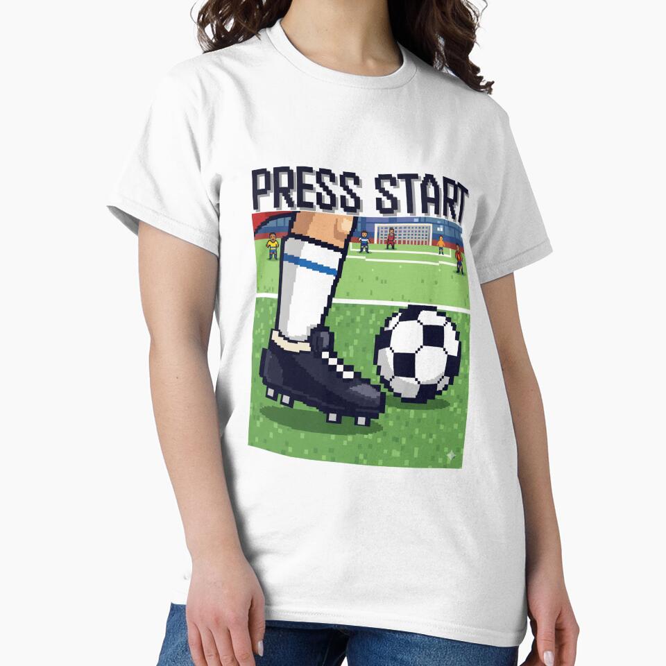 Retro Pixelated Soccer Tee | 8-Bit Video Game Style Football Design by Otaku Style