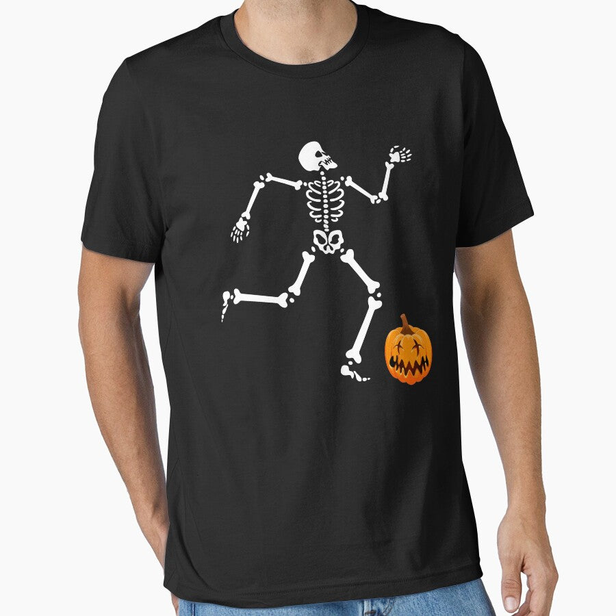 Funny Halloween Skeleton Playing Soccer With Cute Pumpkin by redodaha