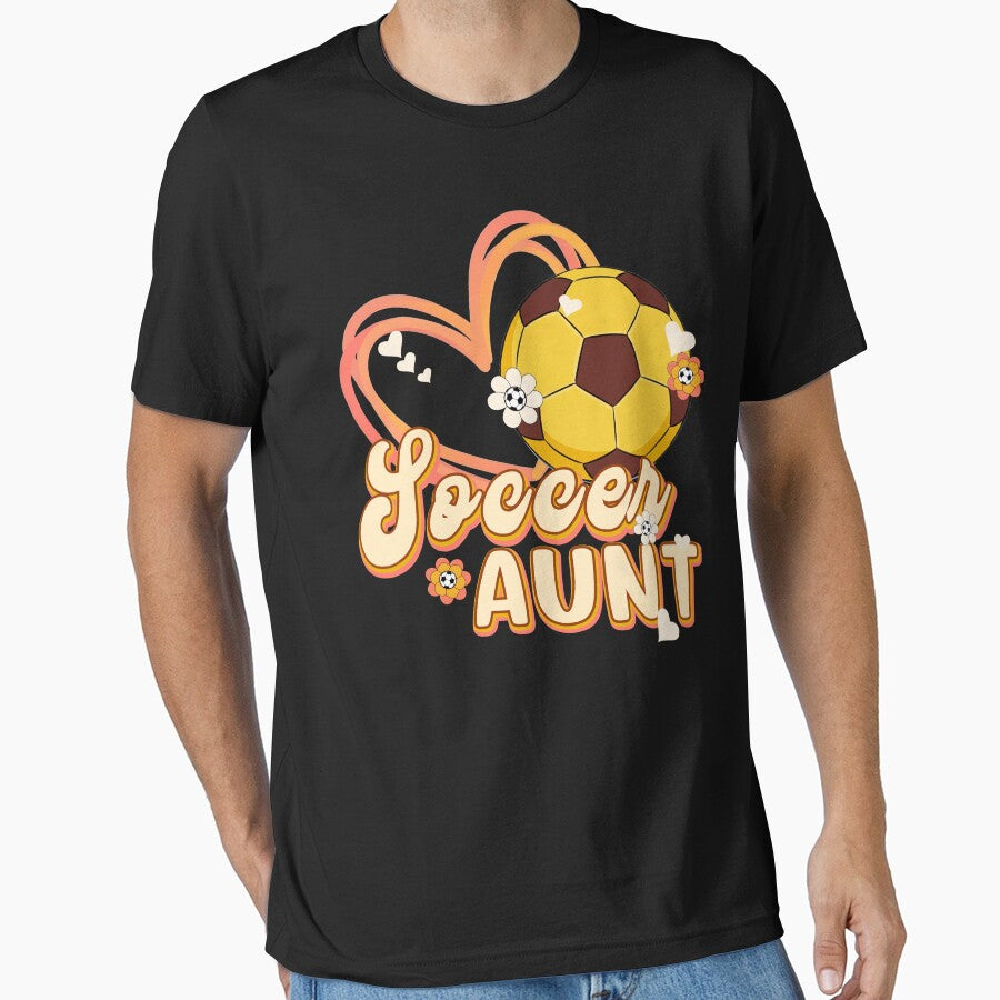 Retro Floral Soccer Aunt Graphic Tee by LarryMBrown