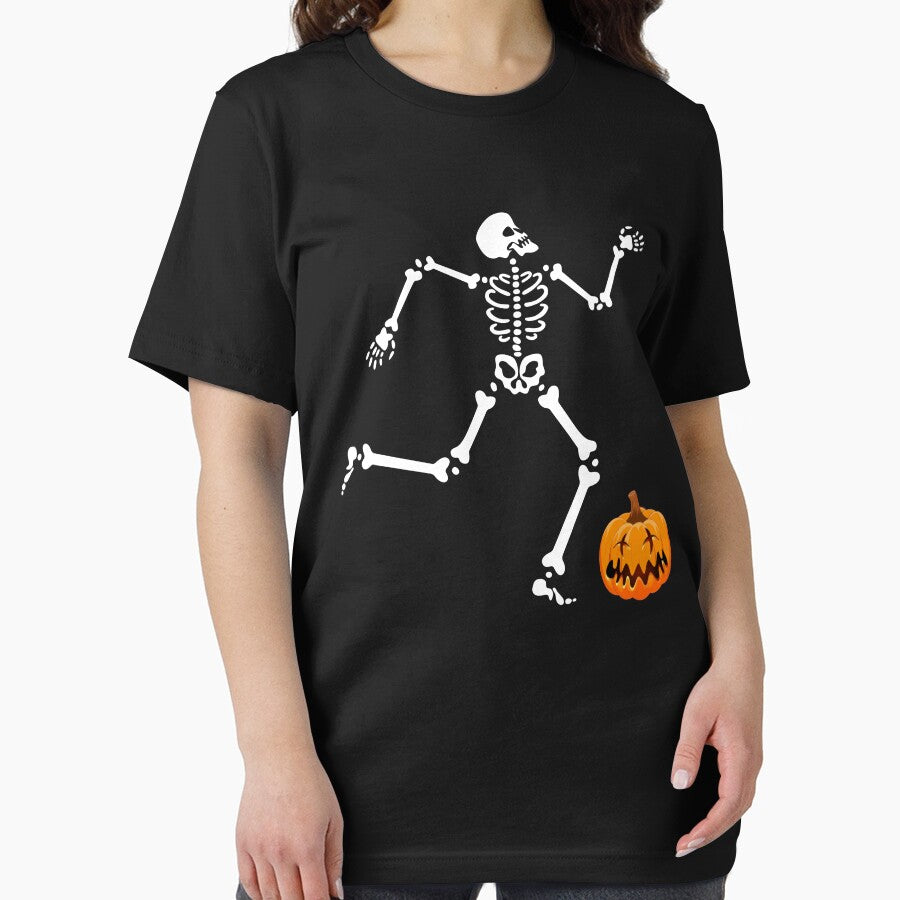 Funny Halloween Skeleton Playing Soccer With Cute Pumpkin by redodaha