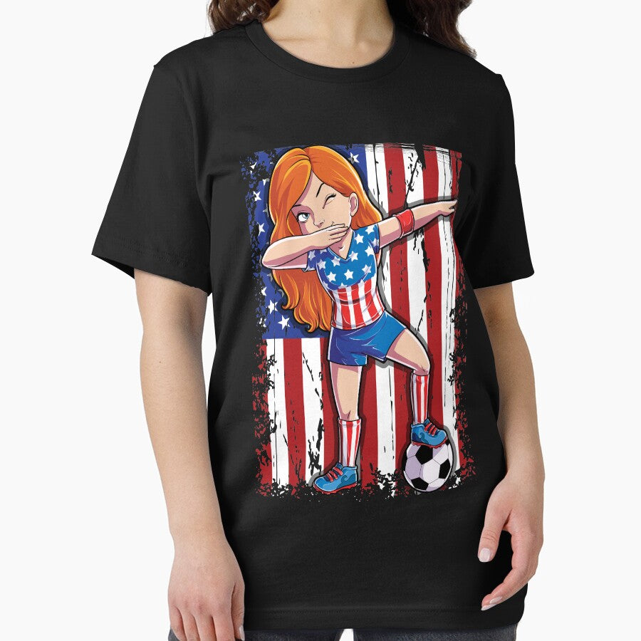 Dabbing Soccer Girl USA T shirt 4th of July American Flag US by LiqueGifts