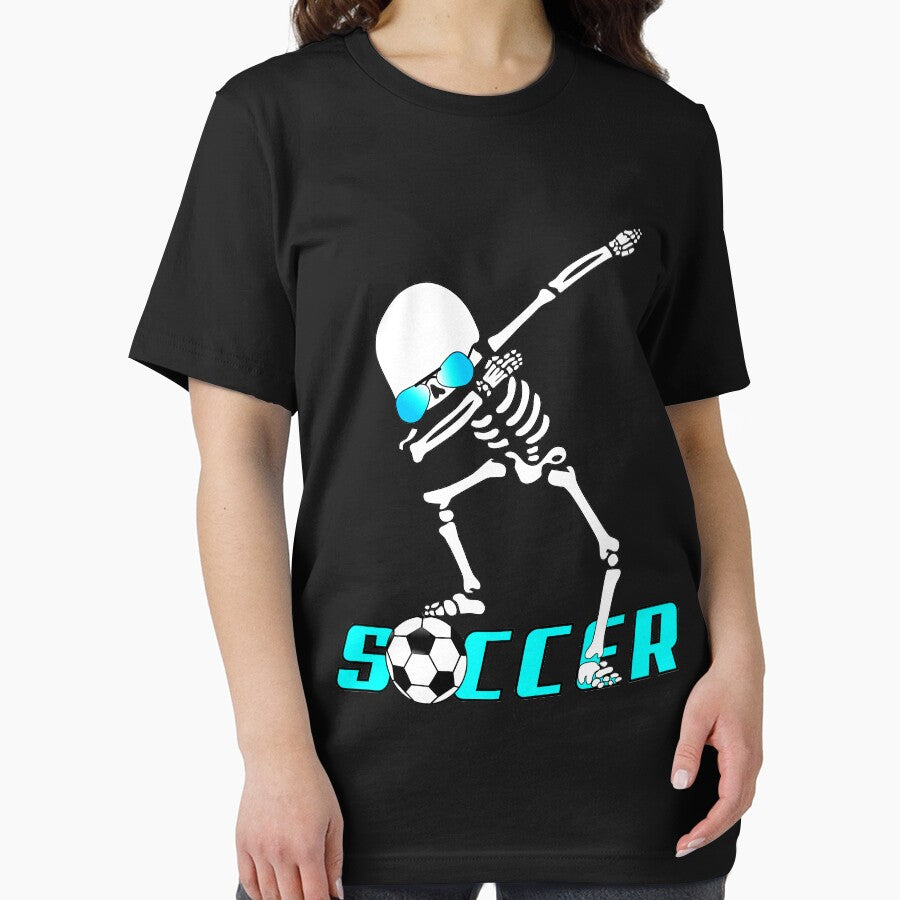 Dabbing Skeleton Soccer T-Shirt Halloween Costume by Tetete