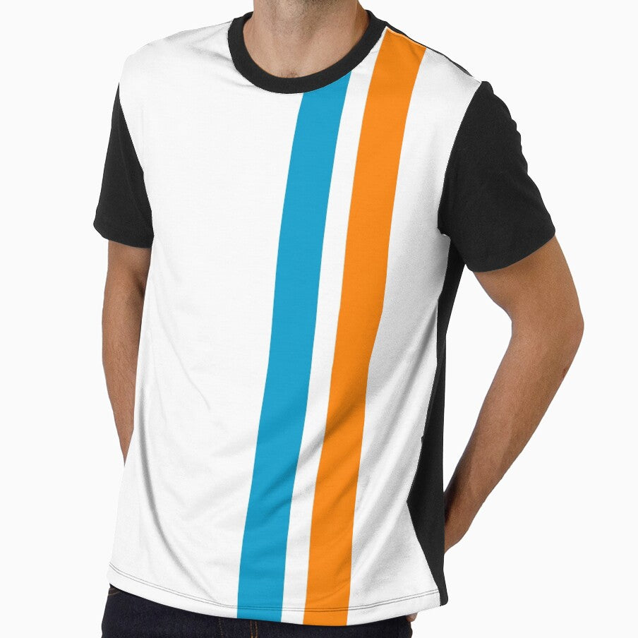 Le Mans Racing Stripes Orange Blue White 70s Mod fashion design by ModSupporters