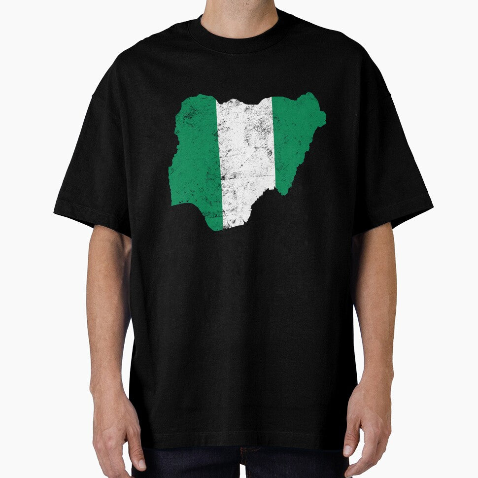 Nigeria Flag map tshirt distressed vintage by farhanhafeez