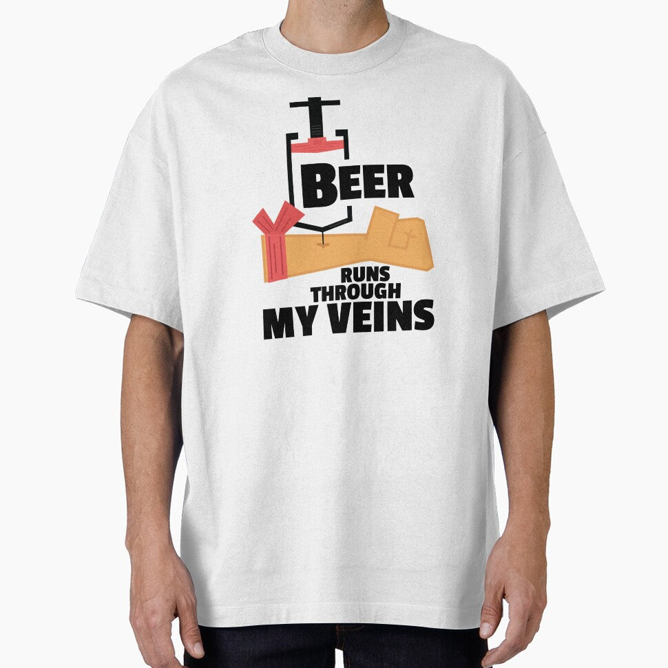 Beer Runs Through My Veins Shot Arm Injection Beer IV Vaccine Man Cave Getting High Beeraholic Junkie Addict by doseofwin