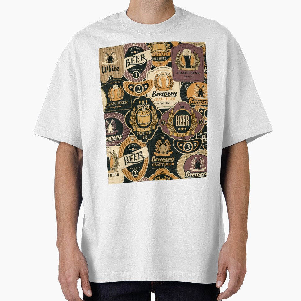 beer with various beer labels with images of barrels, beer glasses, mills, laurel wreathes by Huynhdesign
