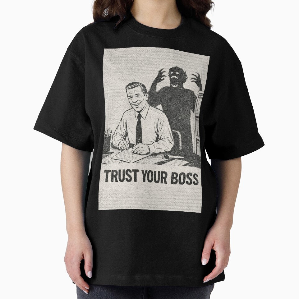 Trust Your Boss – Vintage Office Horror Parody | Gen X Corporate Satire Shirt | Retro Xerox Zine Aesthetic by DiamondSkyShirt