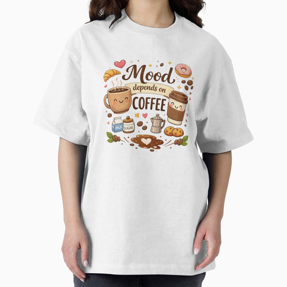 Mood Depends on Coffee Cute Cartoon Coffee Lover Design by Sanika arts