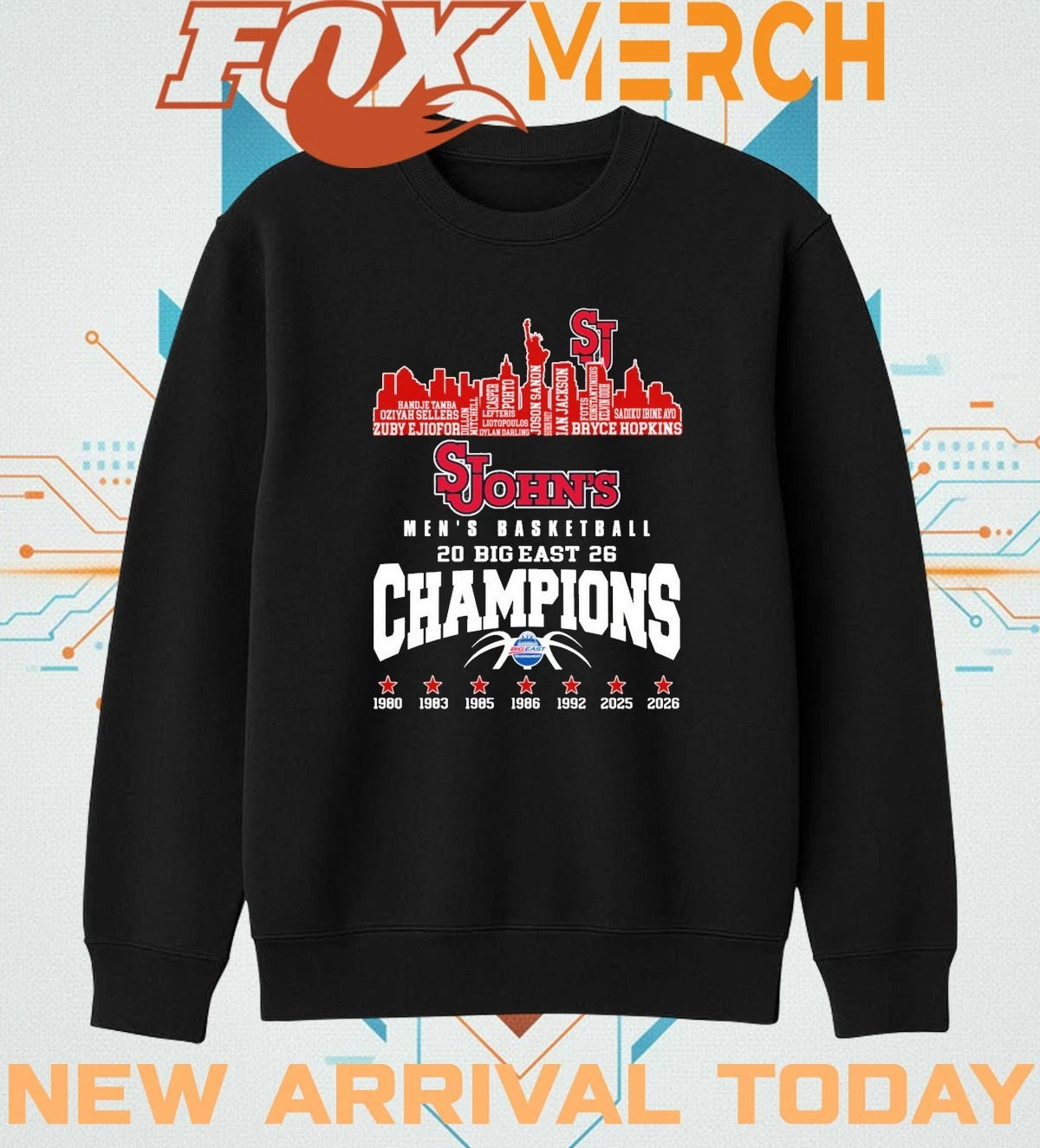 St John’s Red Storm Men’s Basketball 2026 Big East Champions skyline t-shirt