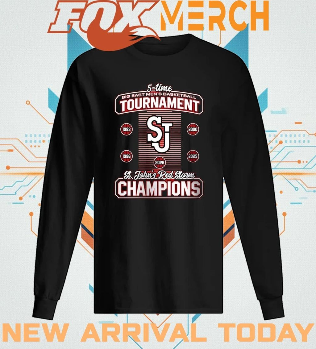 St. John’s Red Storm 5-Time Big East Men’s basketball Tournament Champions 1983-2026 t-shirt