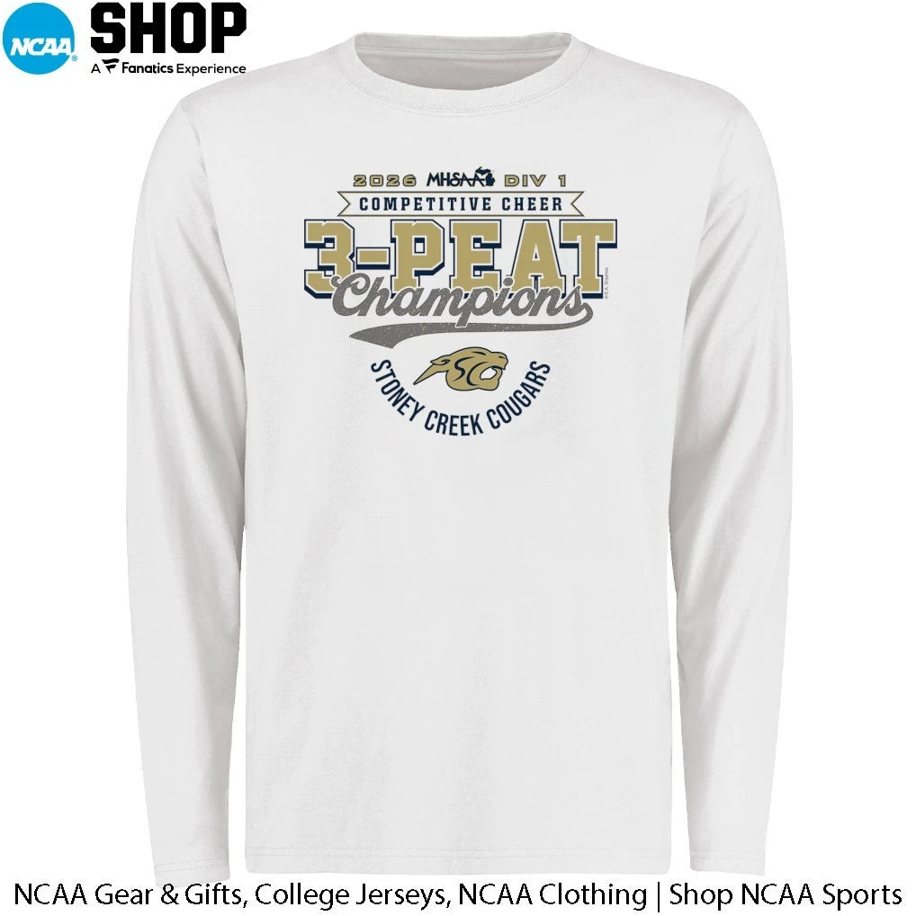 Stoney Creek Cougars 2026 MHSAA DIV 1 Competitive Cheer 3-Peat Champions T-Shirt