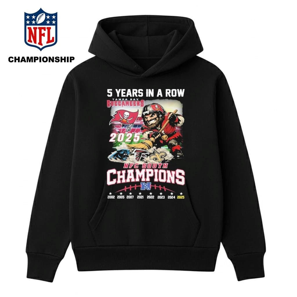 Tampa Bay Buccaneers 2025 NFC South Champions 5 Years In A Row Shirt