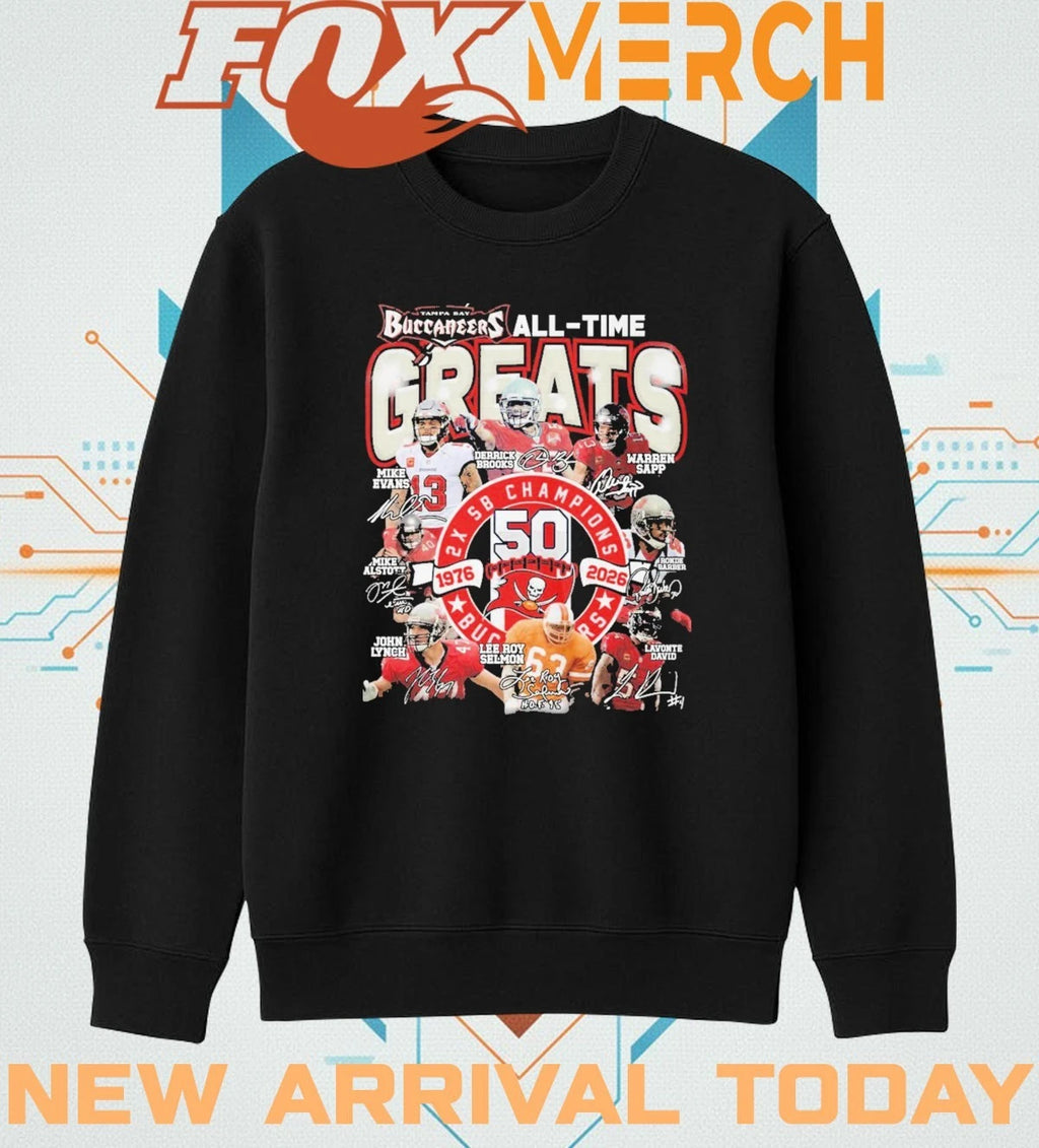 Tampa Bay Buccaneers all-time greats 2x Sb Champions 1976-2026 signatures t-shirt
