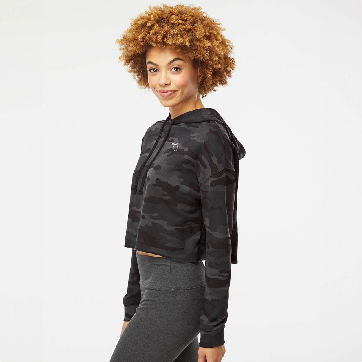 The Stormie Black Camo Lightweight Crop Hooded Sweatshirt