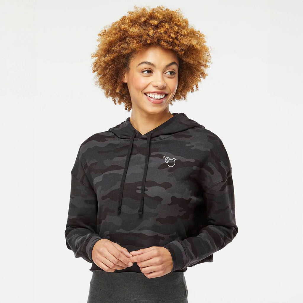 The Stormie Black Camo Lightweight Crop Hooded Sweatshirt