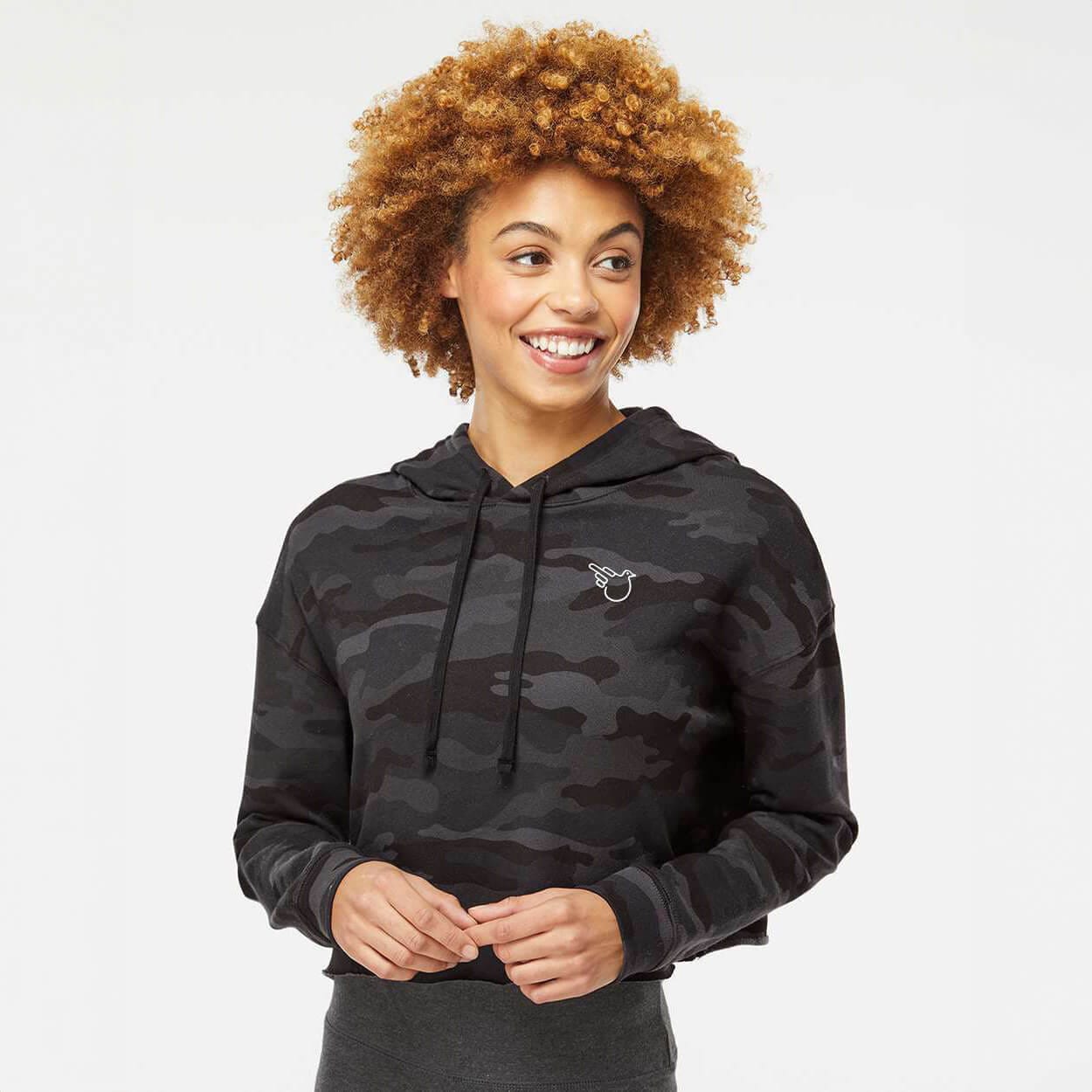 The Stormie Black Camo Lightweight Crop Hooded Sweatshirt