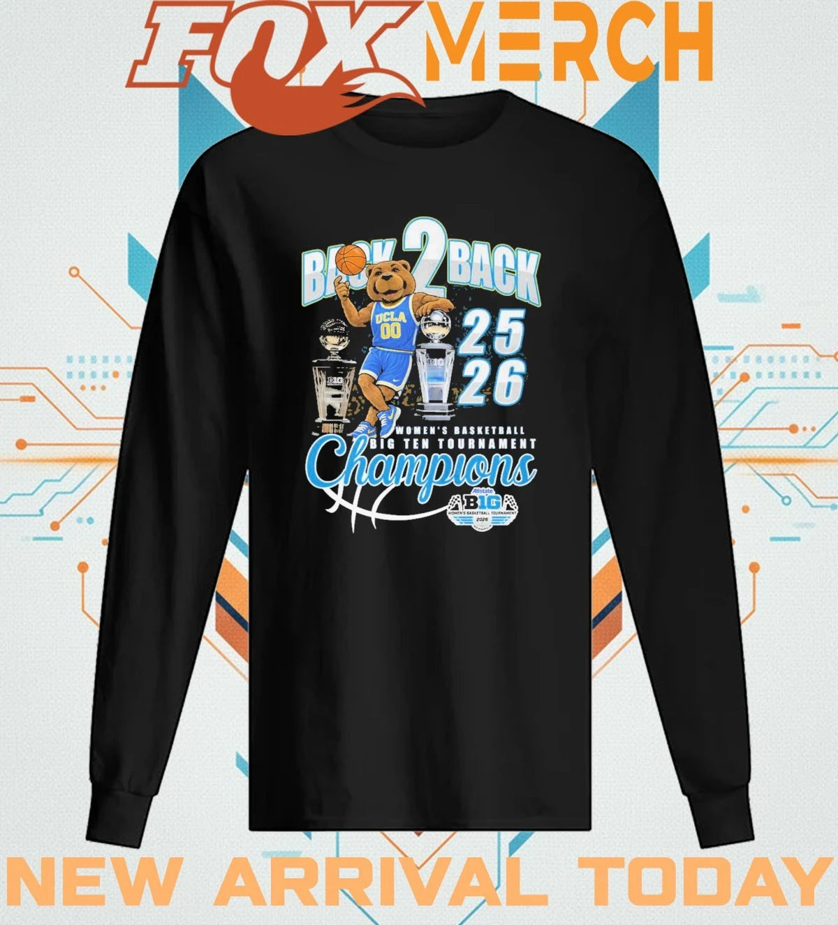 Ucla Bruins back 2 back 25 26 Women’s Basketball Big Ten Tournament Champions mascot t-shirt