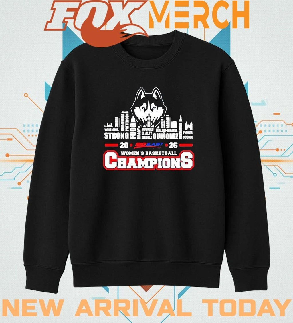 Uconn Huskies 2026 Big East Women’s Basketball Tournament Champions city skyline t-shirt