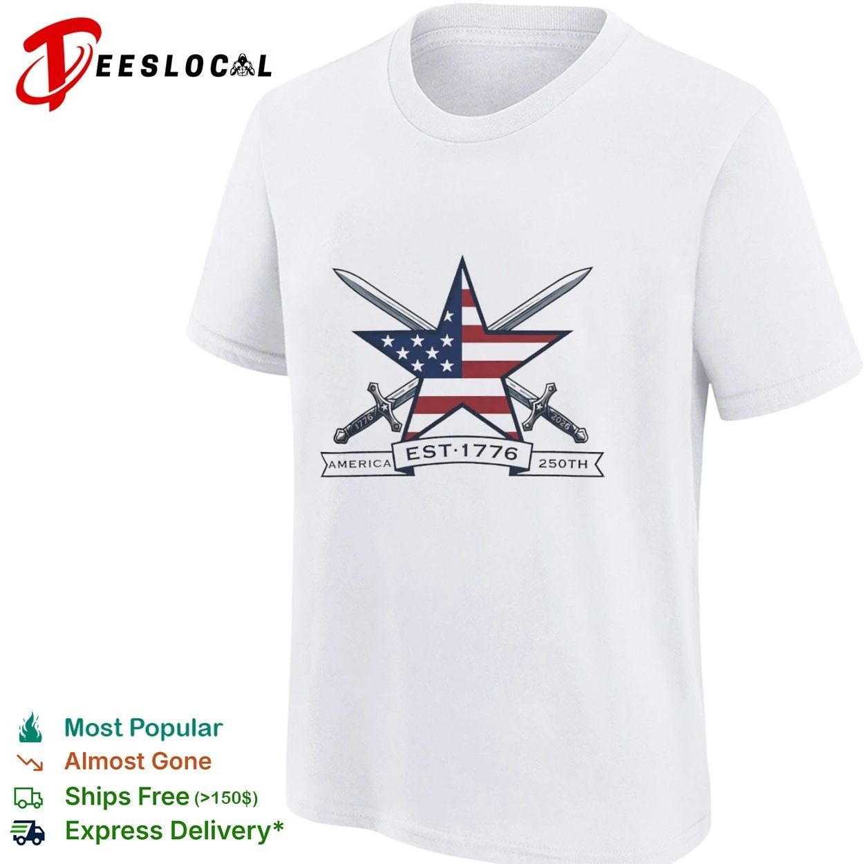 America 250th Anniversary Est 1776 2026 Patriotic Star Crossed Swords T-shirt