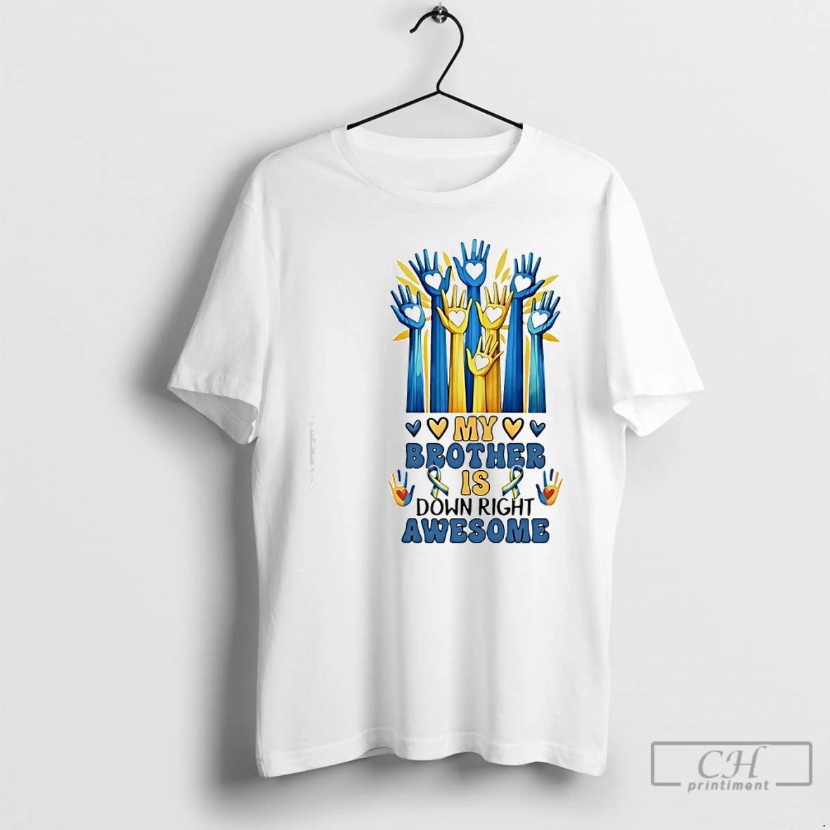 Classic My Brother Is Down Right Awesome Hearts In Hands Ribbon Colorful T Shirts Sweater