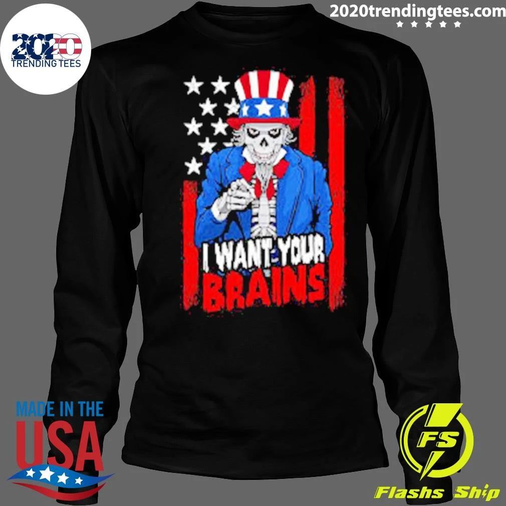 Patriotic Halloween Zombie Uncle Sam Want Soul USA I Want Your Brains Shirt