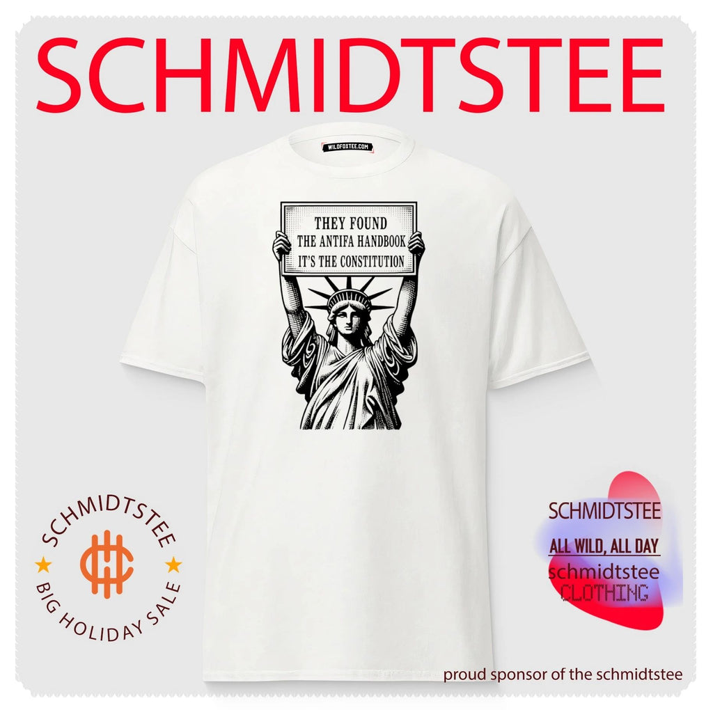 Statue of Liberty holding sign they found the antifa handbook it’s the constitution shirt