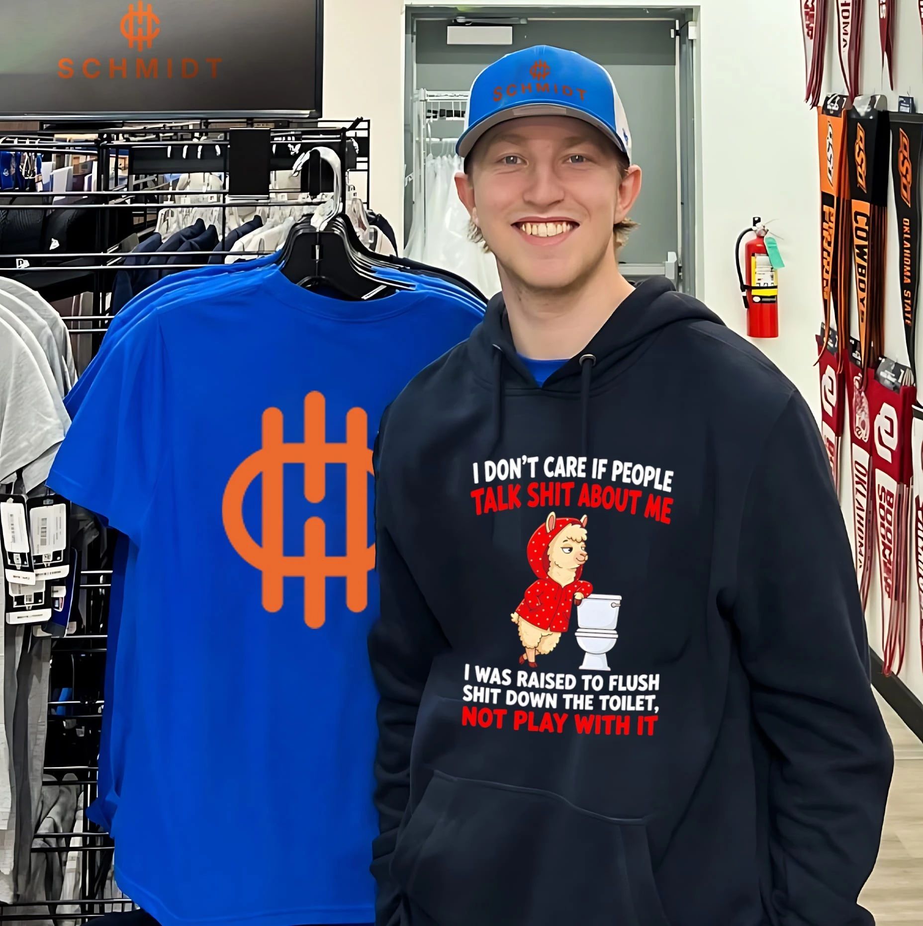 Cartoon llama I don’t are if people talk shit about me I was raised to flush shit down the toilet not play with it shirt