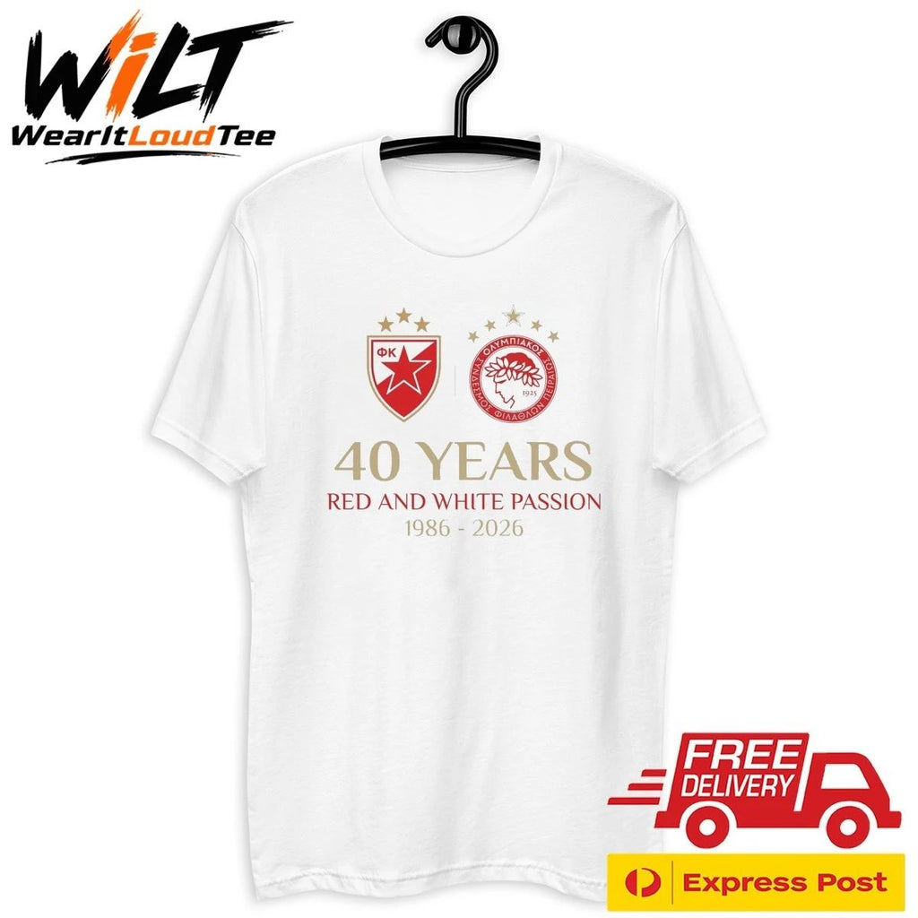 FK Crvena zvezda x Olympiacos FC 40 Years of Red & White Passion Anniversary Shirt Two Sided