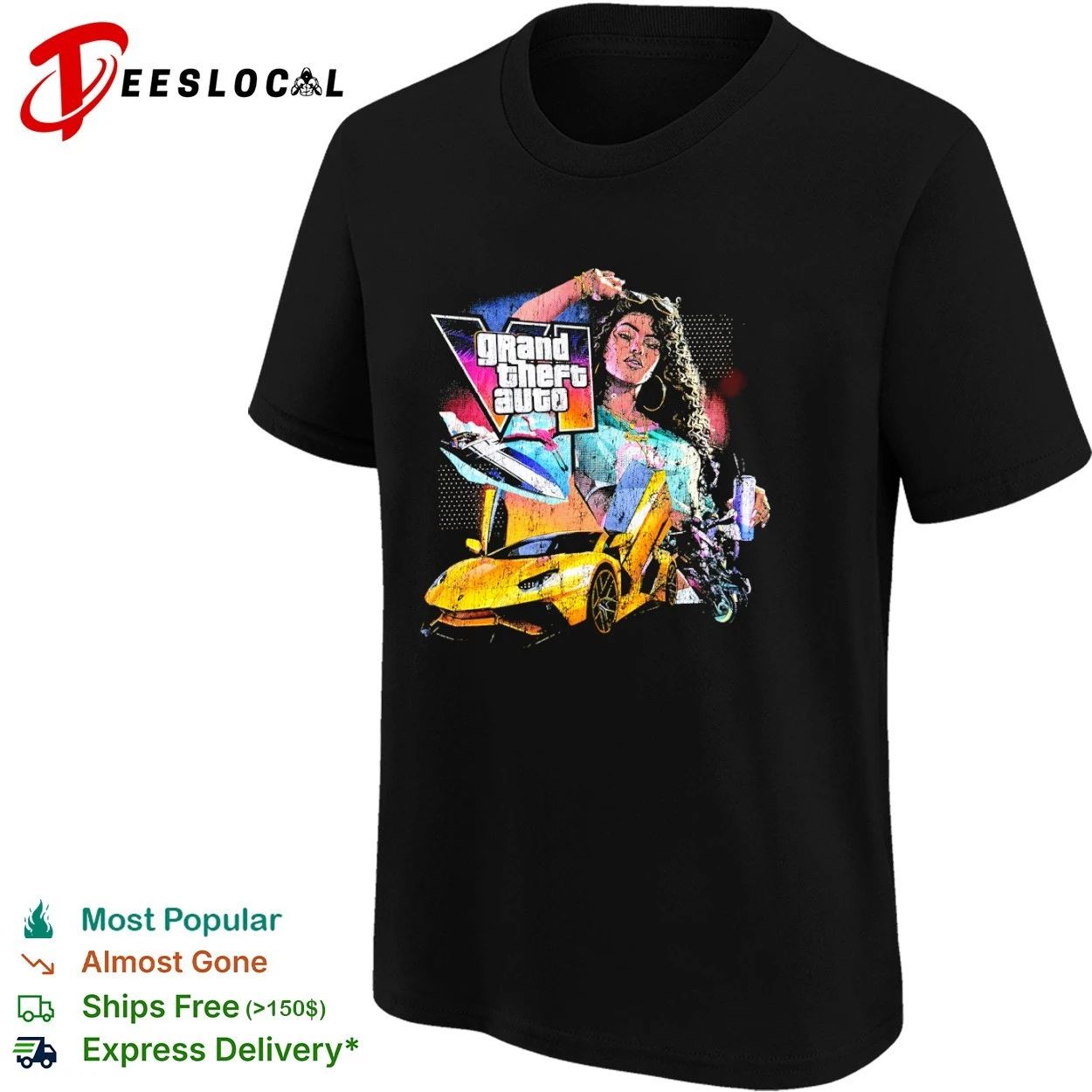Grand Theft Auto VI Woman with Sports Car and Flamingo T-shirt