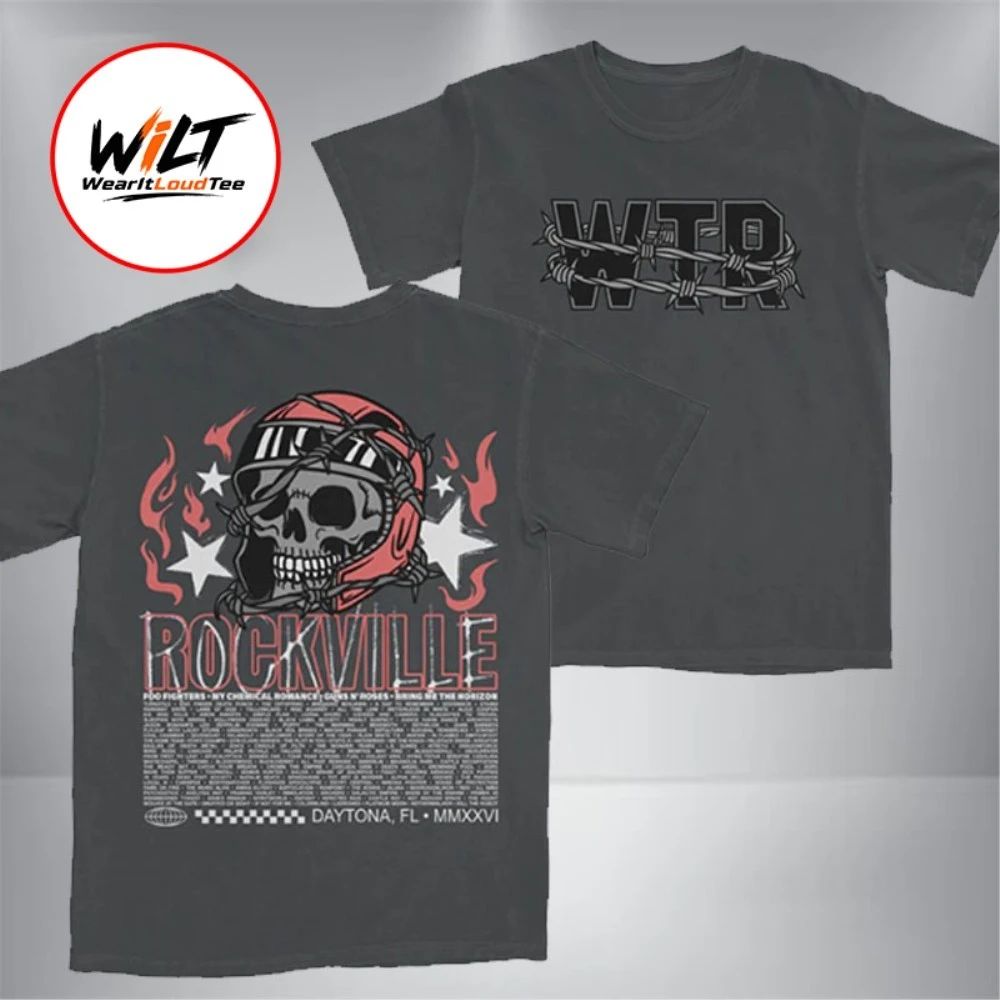 Welcome To Rockville 2026 Festival Merch Daytona Beach Florida Rockville Barbed Helmet Skull Lineup Shirt