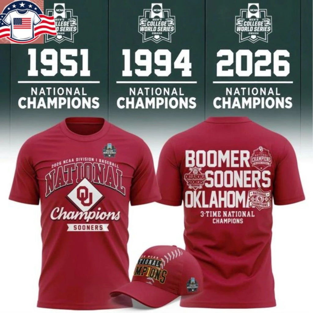 Oklahoma Sooners 2026 3-Time NCAA Baseball National Champions T-Shirt