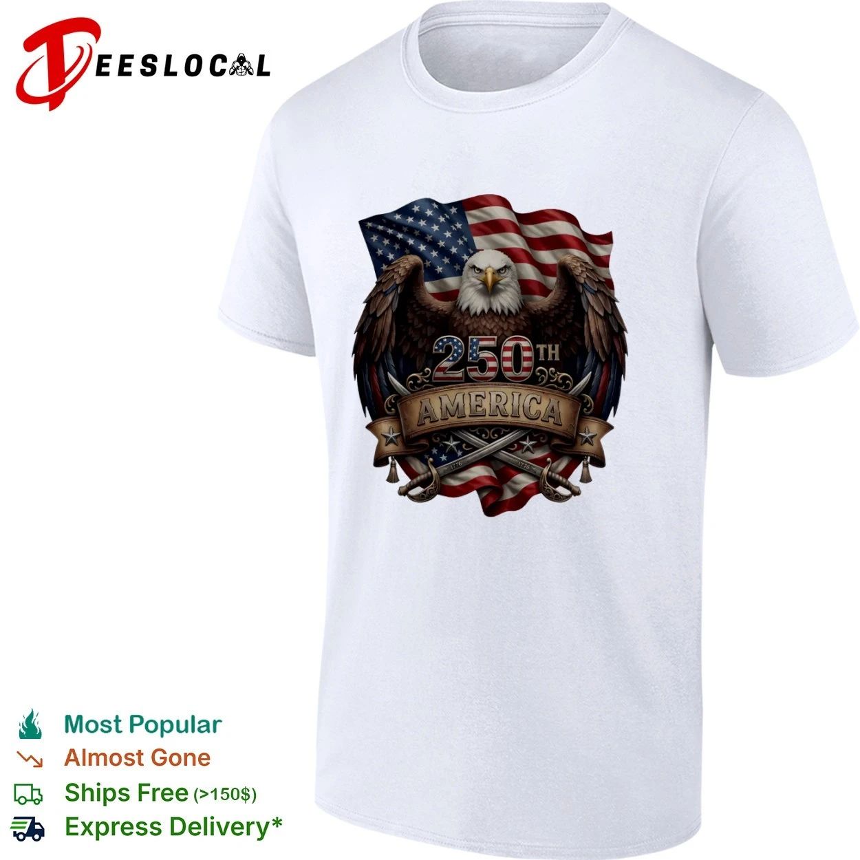 America 250th Anniversary Patriotic Bald Eagle USA Flag T-shirt