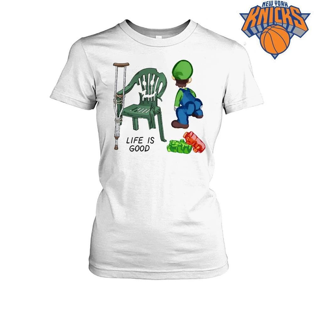 Thicc Luigi Life Is Good Broken Plastic Chair Gummy Bears Meme Shirt