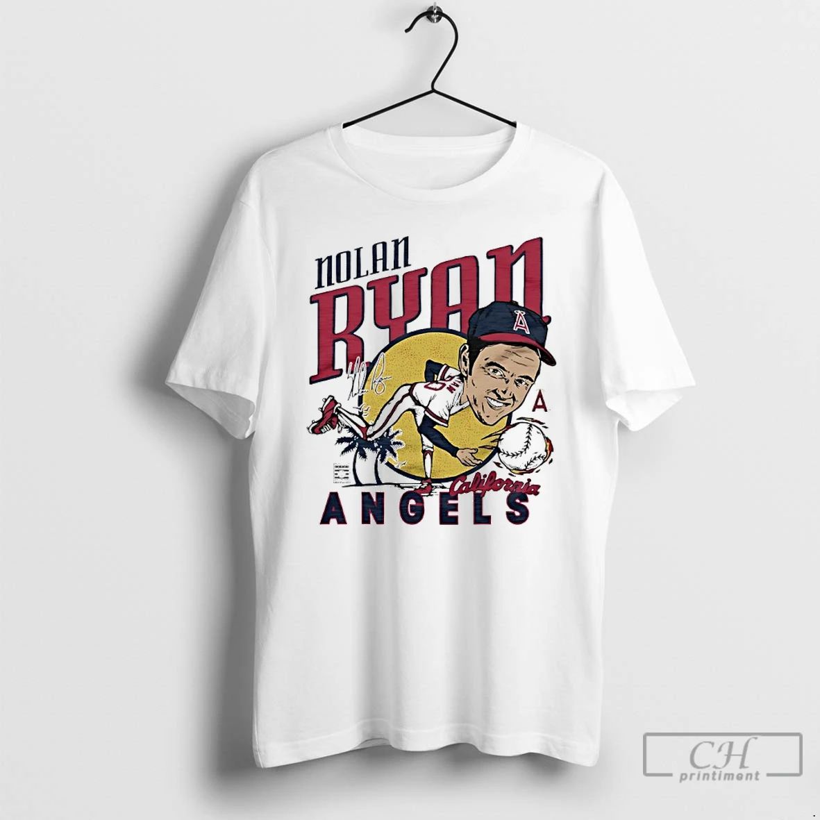 Classic Nolan Ryan California Angels Player Signature Caricature