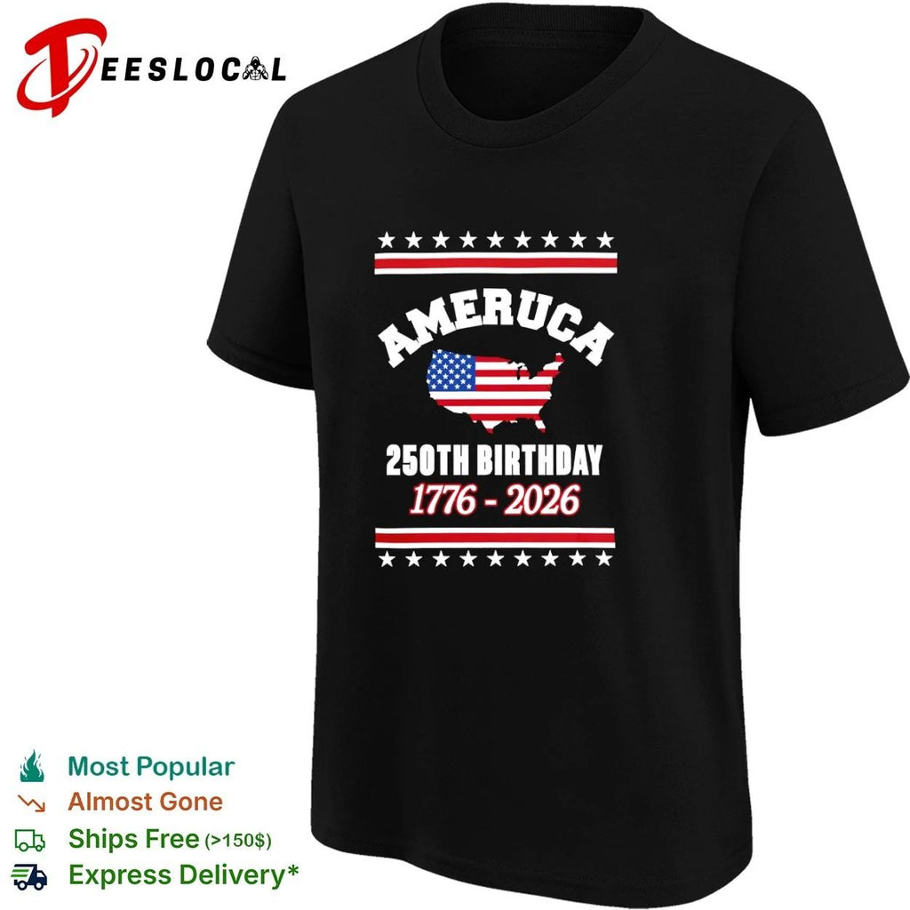 Ameruca 250th Birthday 1776-2026 US Map Flag T-shirt