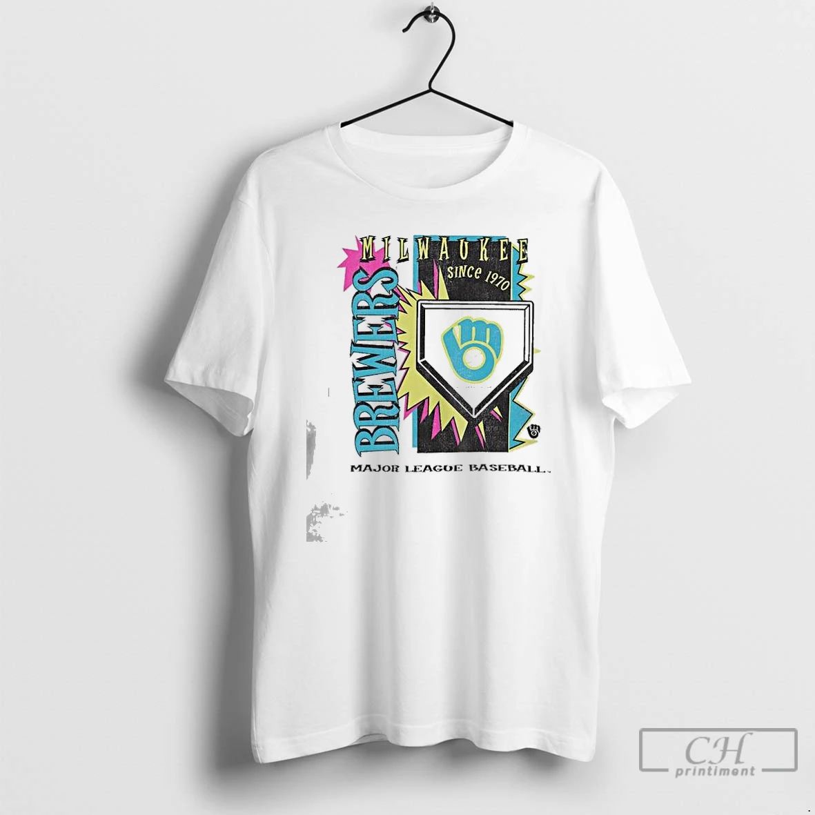 Premium Milwaukee Brewers Major League Baseball Mitchell Ness Cooperstown Neon Field Shock T Shirts Sweater