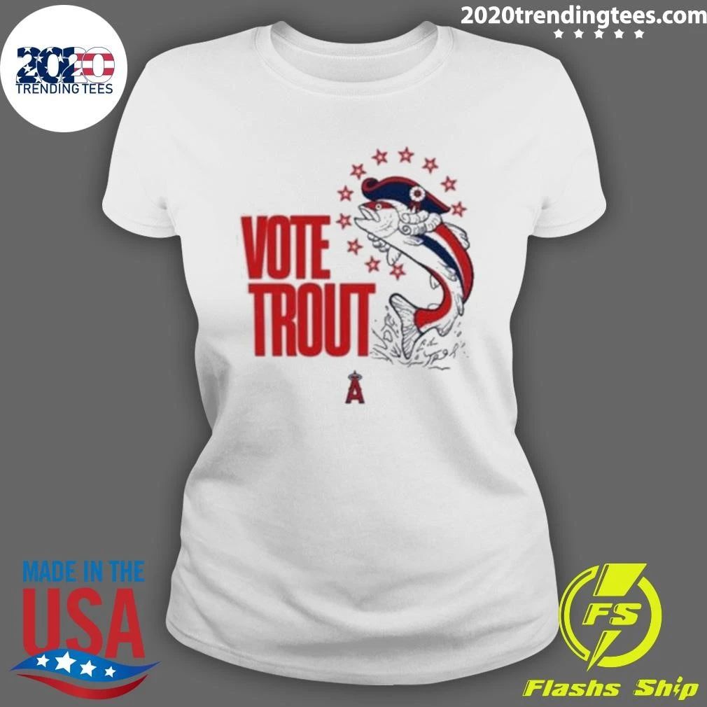 Mike Trout Wearing Angels Vote Trout Fish Tee Shirt