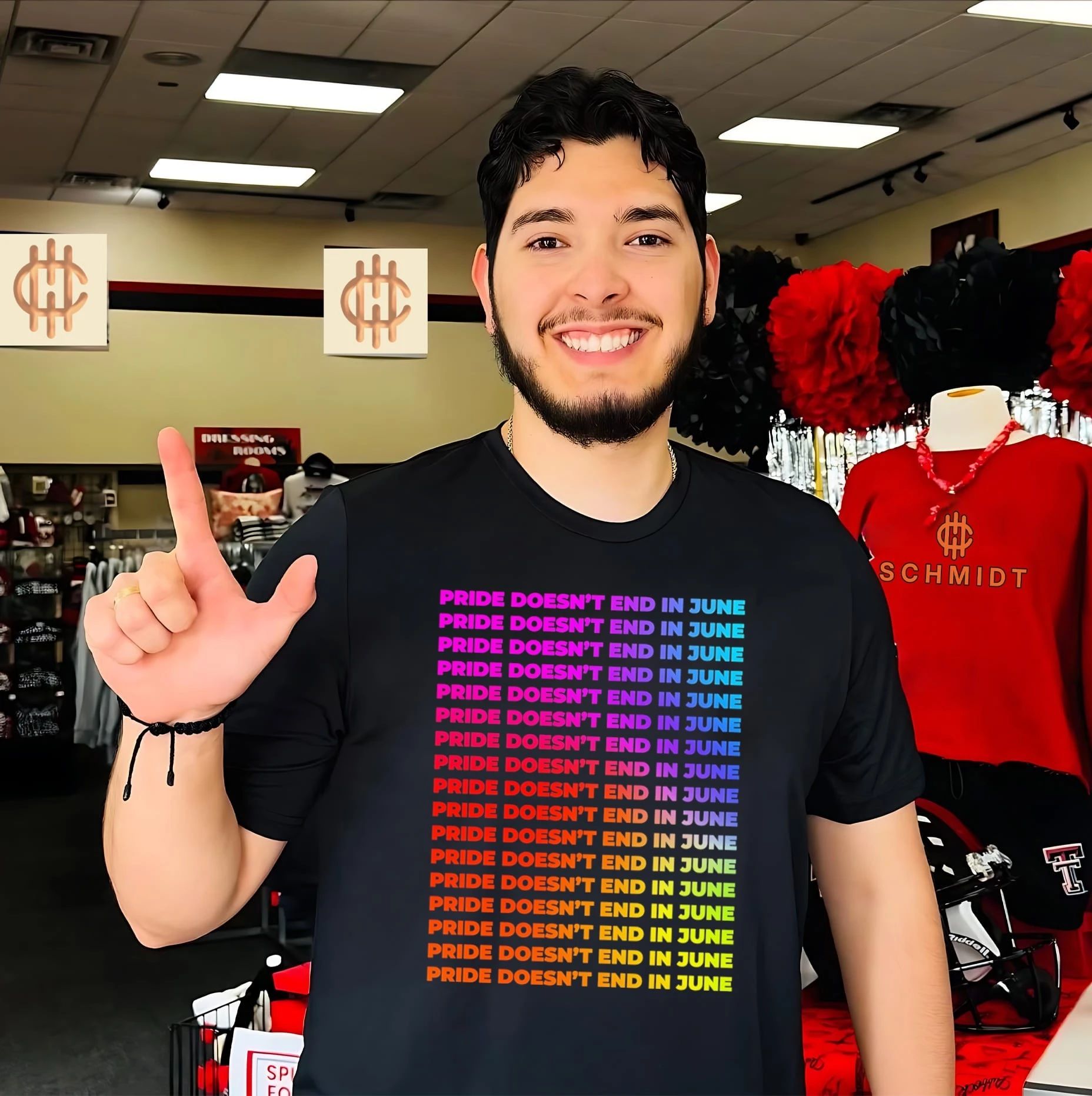Pride doesn’t end in June rainbow color text shirt