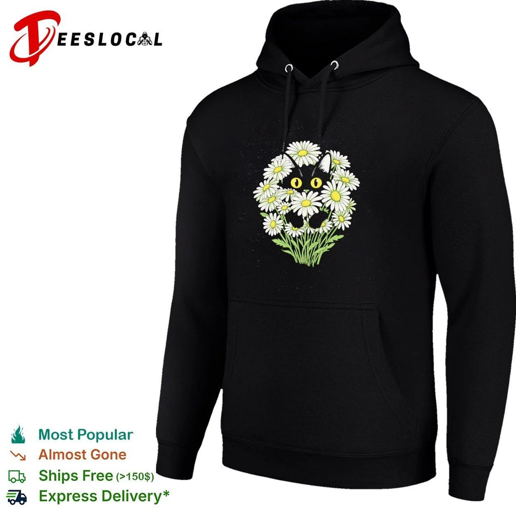 Black Cat in Daisies daisy flowers cute kitten T-shirt