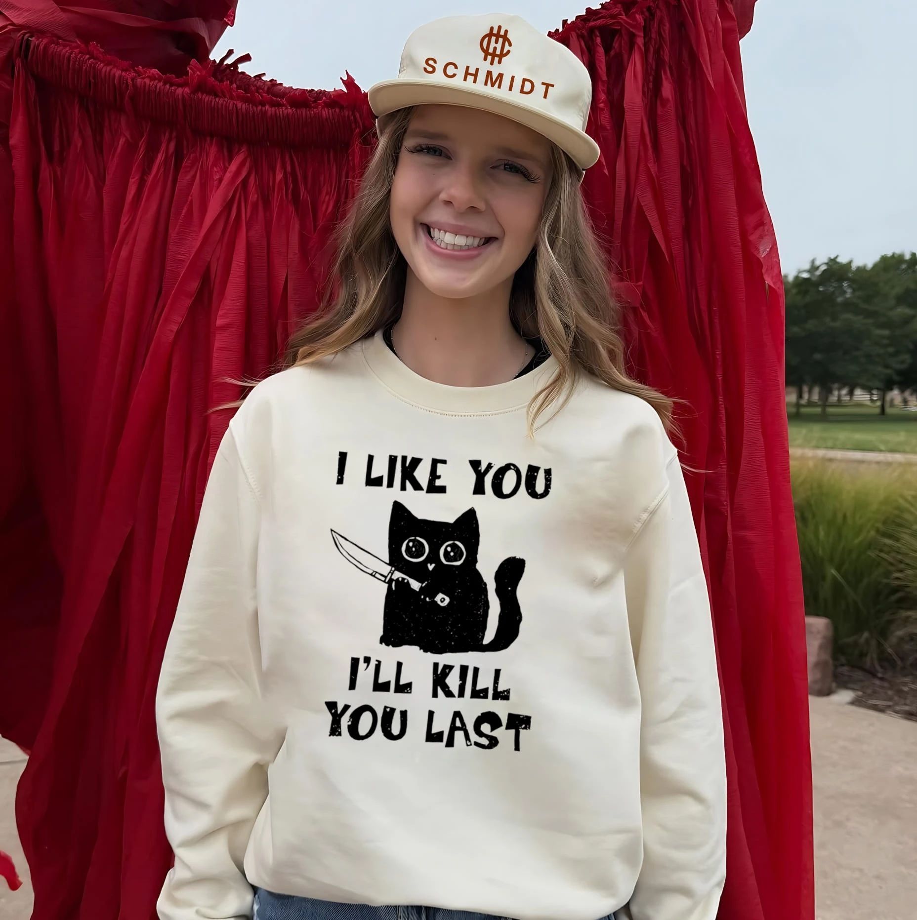 Distressed Black Cat Holding a Knife I Like You I Will Kill You Last shirt