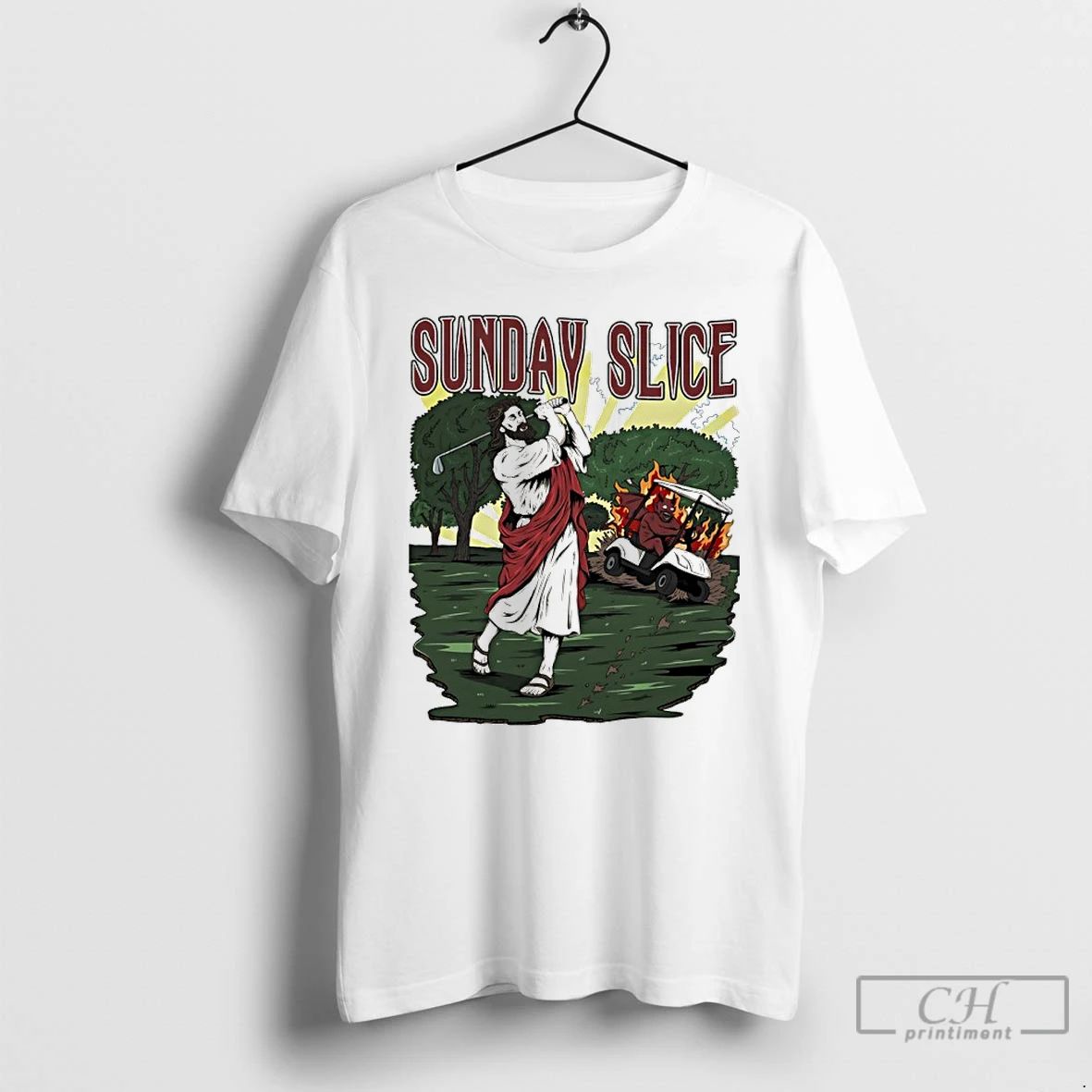 Classic Jesus And Satan Devil Sunday Slice Golfed