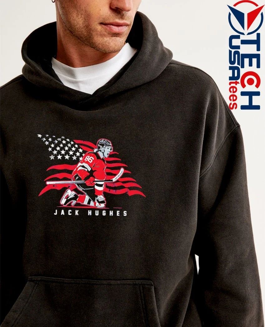 Jack Hughes Team USA stars and stripes superstar pose shirt