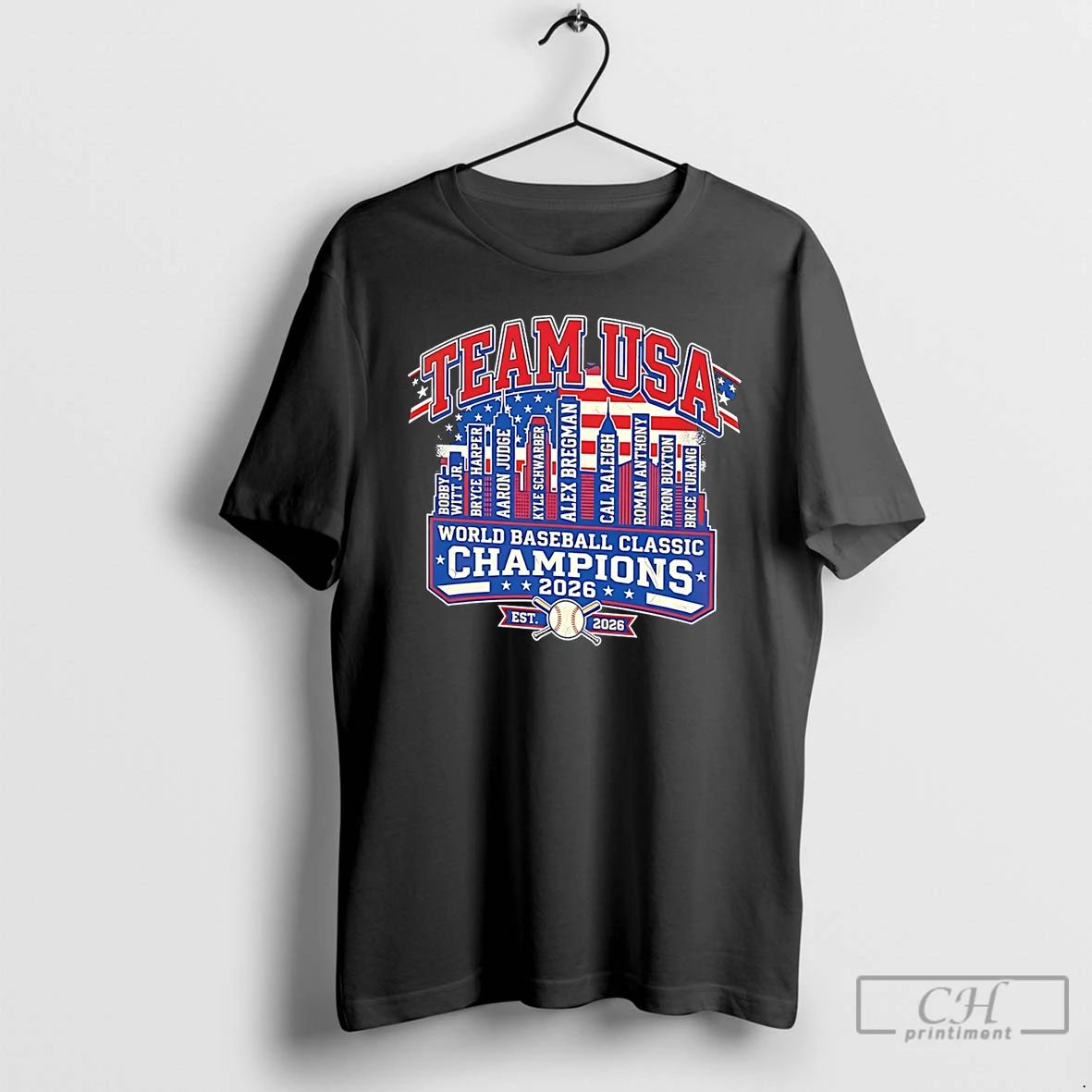 Classic Usa Team Baseball 26 World Baseball Classic Champions Player Name Skyline T Shirts Sweater